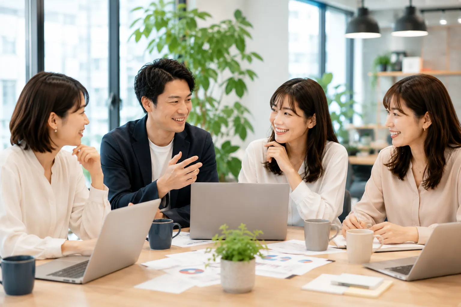 打ち合わせテーブルで協働するANCREWのメンバー